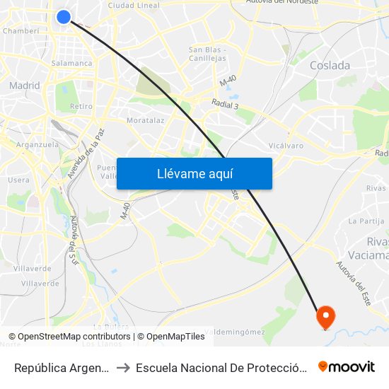 República Argentina to Escuela Nacional De Protección Civil map