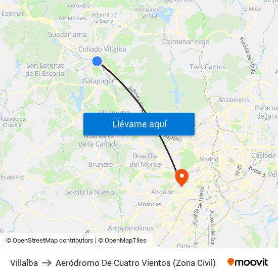 Villalba to Aeródromo De Cuatro Vientos (Zona Civil) map