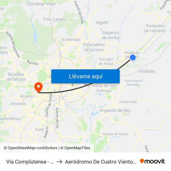 Vía Complutense - Brihuega to Aeródromo De Cuatro Vientos (Zona Civil) map