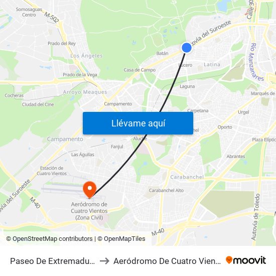 Paseo De Extremadura - El Greco to Aeródromo De Cuatro Vientos (Zona Civil) map