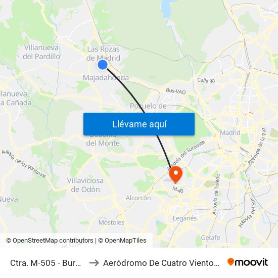 Ctra. M-505 - Burgocentro to Aeródromo De Cuatro Vientos (Zona Civil) map