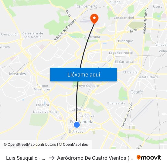 Luis Sauquillo - Grecia to Aeródromo De Cuatro Vientos (Zona Civil) map