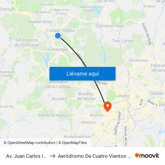 Av. Juan Carlos I - Zoco to Aeródromo De Cuatro Vientos (Zona Civil) map