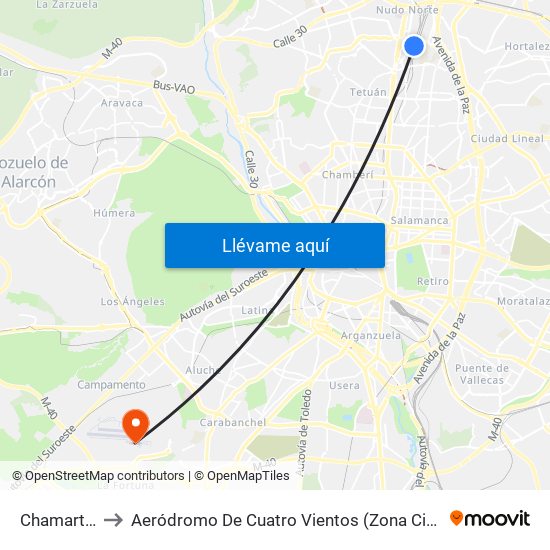 Chamartín to Aeródromo De Cuatro Vientos (Zona Civil) map