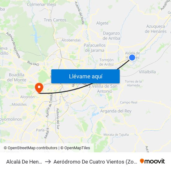 Alcalá De Henares to Aeródromo De Cuatro Vientos (Zona Civil) map