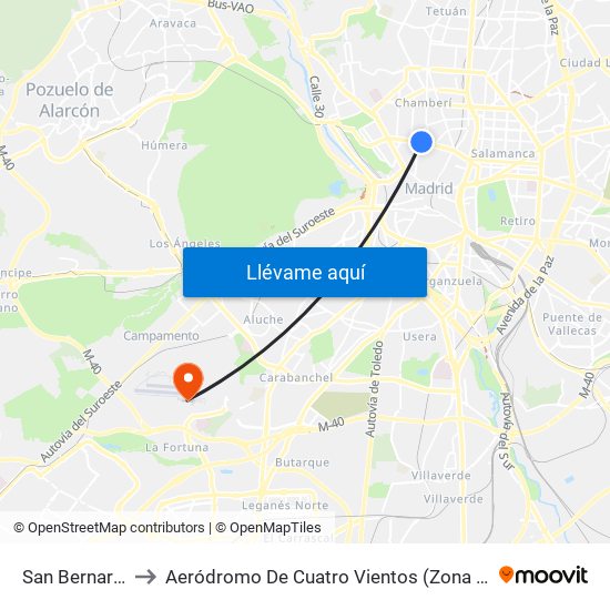 San Bernardo to Aeródromo De Cuatro Vientos (Zona Civil) map