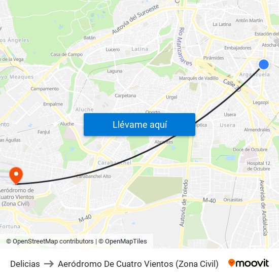 Delicias to Aeródromo De Cuatro Vientos (Zona Civil) map