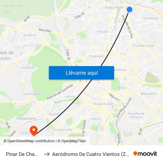 Pinar De Chamartín to Aeródromo De Cuatro Vientos (Zona Civil) map