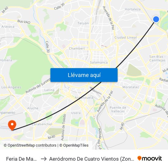 Feria De Madrid to Aeródromo De Cuatro Vientos (Zona Civil) map