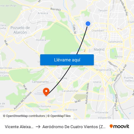 Vicente Aleixandre to Aeródromo De Cuatro Vientos (Zona Civil) map