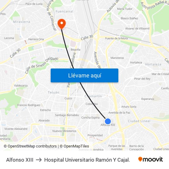Alfonso XIII to Hospital Universitario Ramón Y Cajal. map