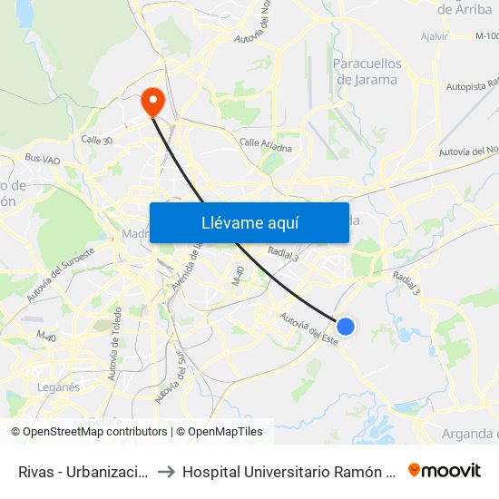 Rivas - Urbanizaciones to Hospital Universitario Ramón Y Cajal. map