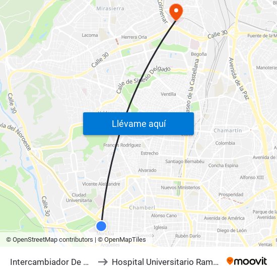 Intercambiador De Moncloa to Hospital Universitario Ramón Y Cajal. map