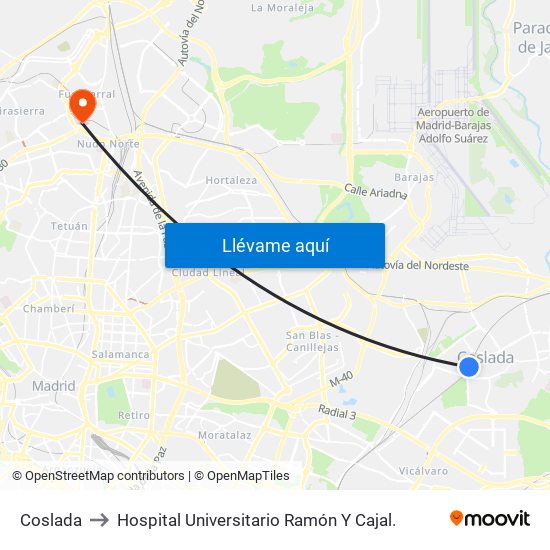 Coslada to Hospital Universitario Ramón Y Cajal. map