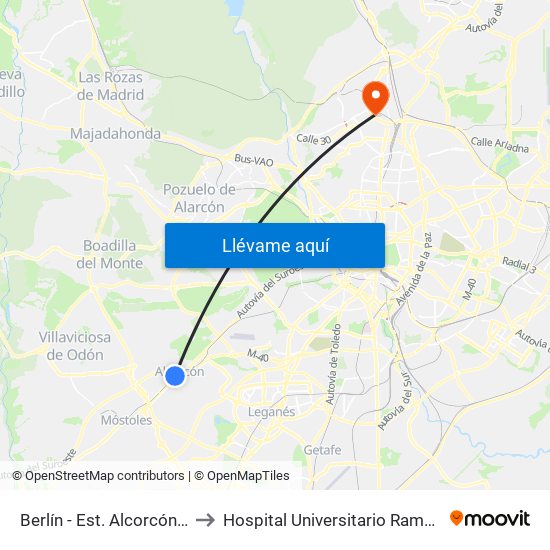 Berlín - Est. Alcorcón Central to Hospital Universitario Ramón Y Cajal. map