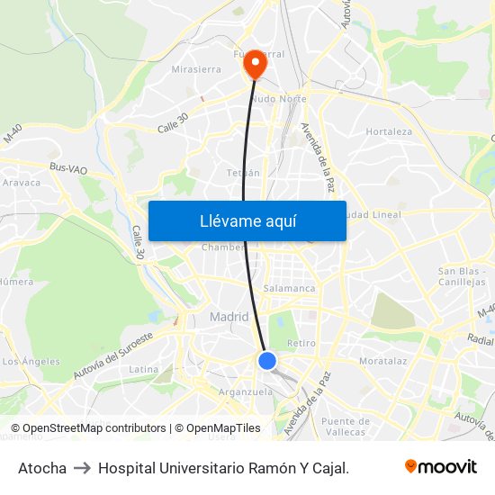 Atocha to Hospital Universitario Ramón Y Cajal. map