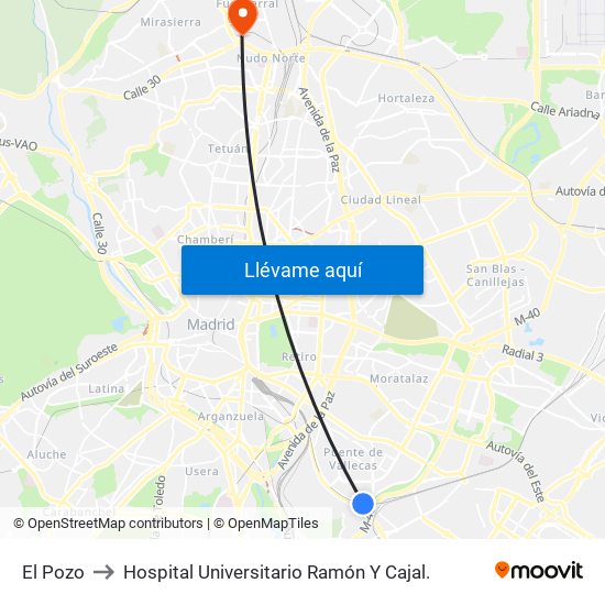 El Pozo to Hospital Universitario Ramón Y Cajal. map