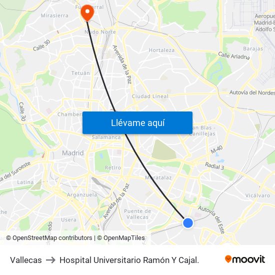 Vallecas to Hospital Universitario Ramón Y Cajal. map