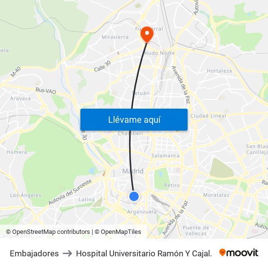 Embajadores to Hospital Universitario Ramón Y Cajal. map