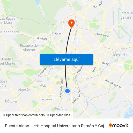 Puente Alcocer to Hospital Universitario Ramón Y Cajal. map