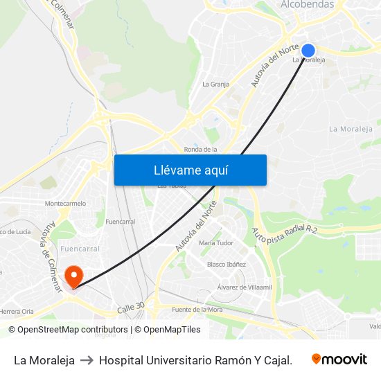 La Moraleja to Hospital Universitario Ramón Y Cajal. map