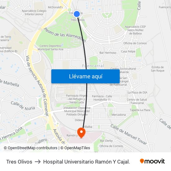 Tres Olivos to Hospital Universitario Ramón Y Cajal. map