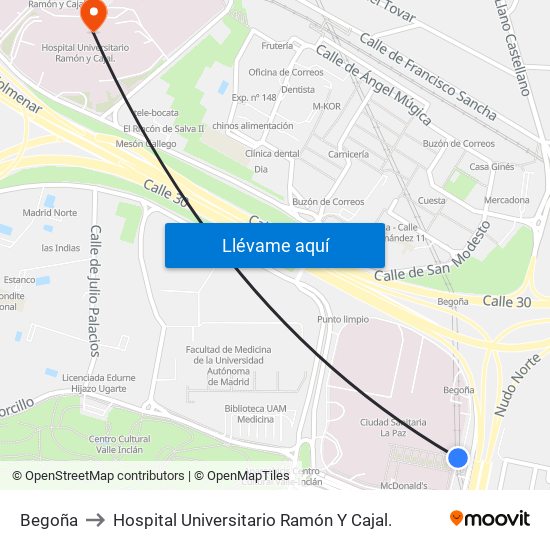 Begoña to Hospital Universitario Ramón Y Cajal. map