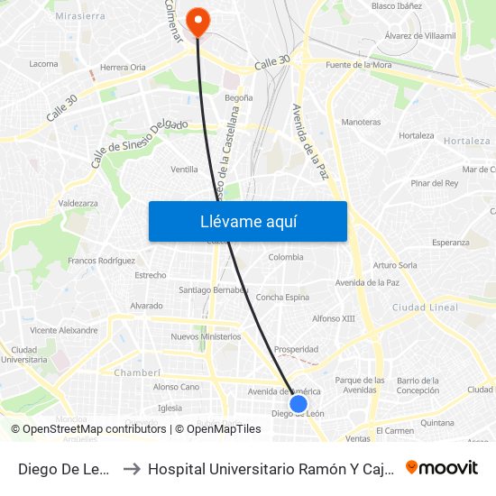 Diego De León to Hospital Universitario Ramón Y Cajal. map