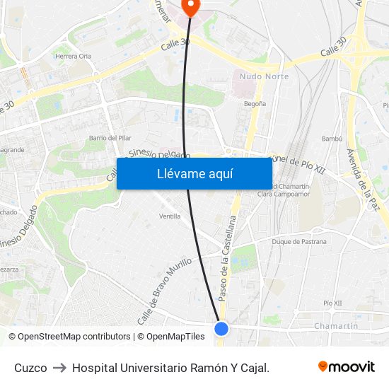 Cuzco to Hospital Universitario Ramón Y Cajal. map