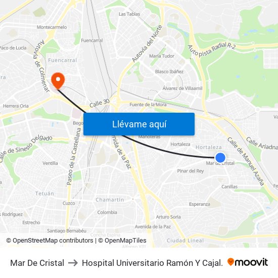 Mar De Cristal to Hospital Universitario Ramón Y Cajal. map