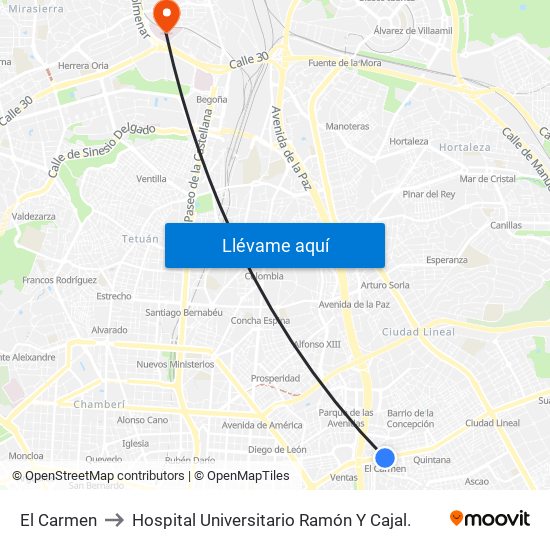 El Carmen to Hospital Universitario Ramón Y Cajal. map