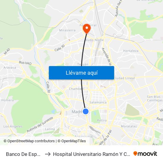 Banco De España to Hospital Universitario Ramón Y Cajal. map