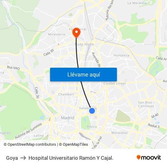 Goya to Hospital Universitario Ramón Y Cajal. map