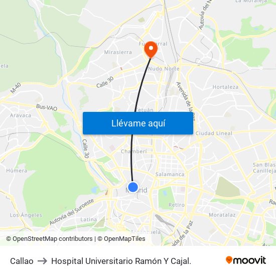 Callao to Hospital Universitario Ramón Y Cajal. map