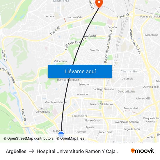Argüelles to Hospital Universitario Ramón Y Cajal. map