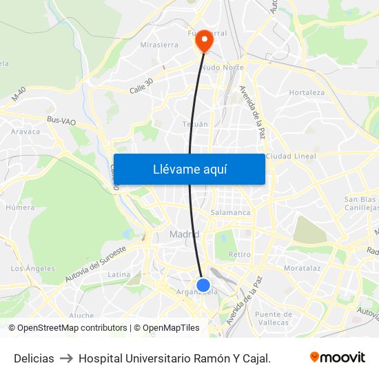 Delicias to Hospital Universitario Ramón Y Cajal. map
