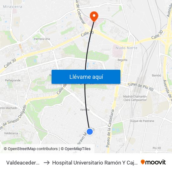 Valdeacederas to Hospital Universitario Ramón Y Cajal. map