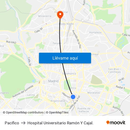Pacífico to Hospital Universitario Ramón Y Cajal. map