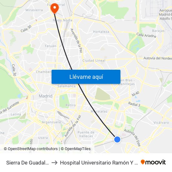 Sierra De Guadalupe to Hospital Universitario Ramón Y Cajal. map