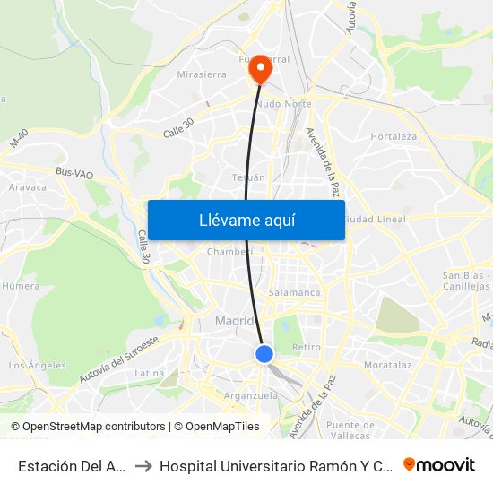 Estación Del Arte to Hospital Universitario Ramón Y Cajal. map