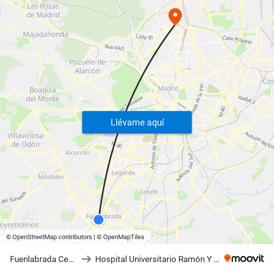 Fuenlabrada Central to Hospital Universitario Ramón Y Cajal. map