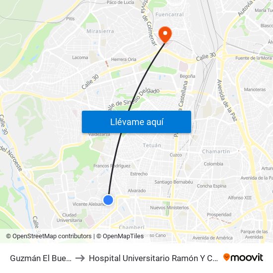 Guzmán El Bueno to Hospital Universitario Ramón Y Cajal. map