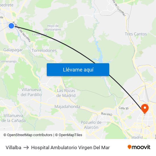 Villalba to Hospital Ambulatorio Virgen Del Mar map