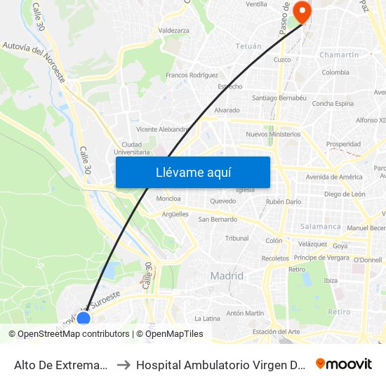 Alto De Extremadura to Hospital Ambulatorio Virgen Del Mar map