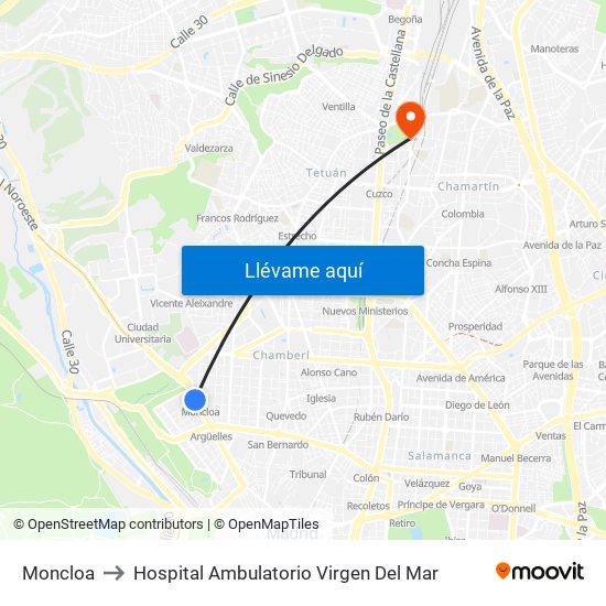 Moncloa to Hospital Ambulatorio Virgen Del Mar map