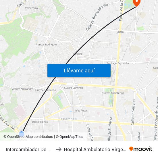 Intercambiador De Moncloa to Hospital Ambulatorio Virgen Del Mar map