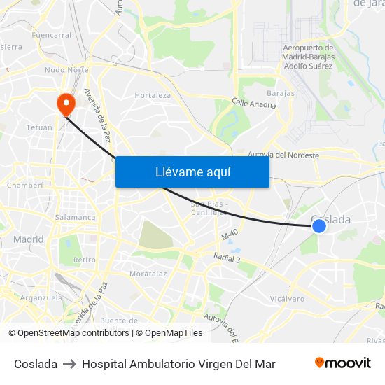 Coslada to Hospital Ambulatorio Virgen Del Mar map