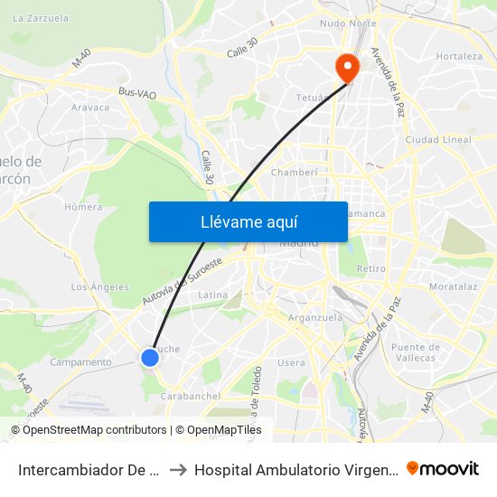 Intercambiador De Aluche to Hospital Ambulatorio Virgen Del Mar map