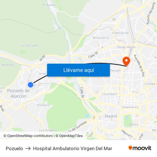 Pozuelo to Hospital Ambulatorio Virgen Del Mar map