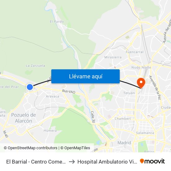 El Barrial - Centro Comercial Pozuelo to Hospital Ambulatorio Virgen Del Mar map